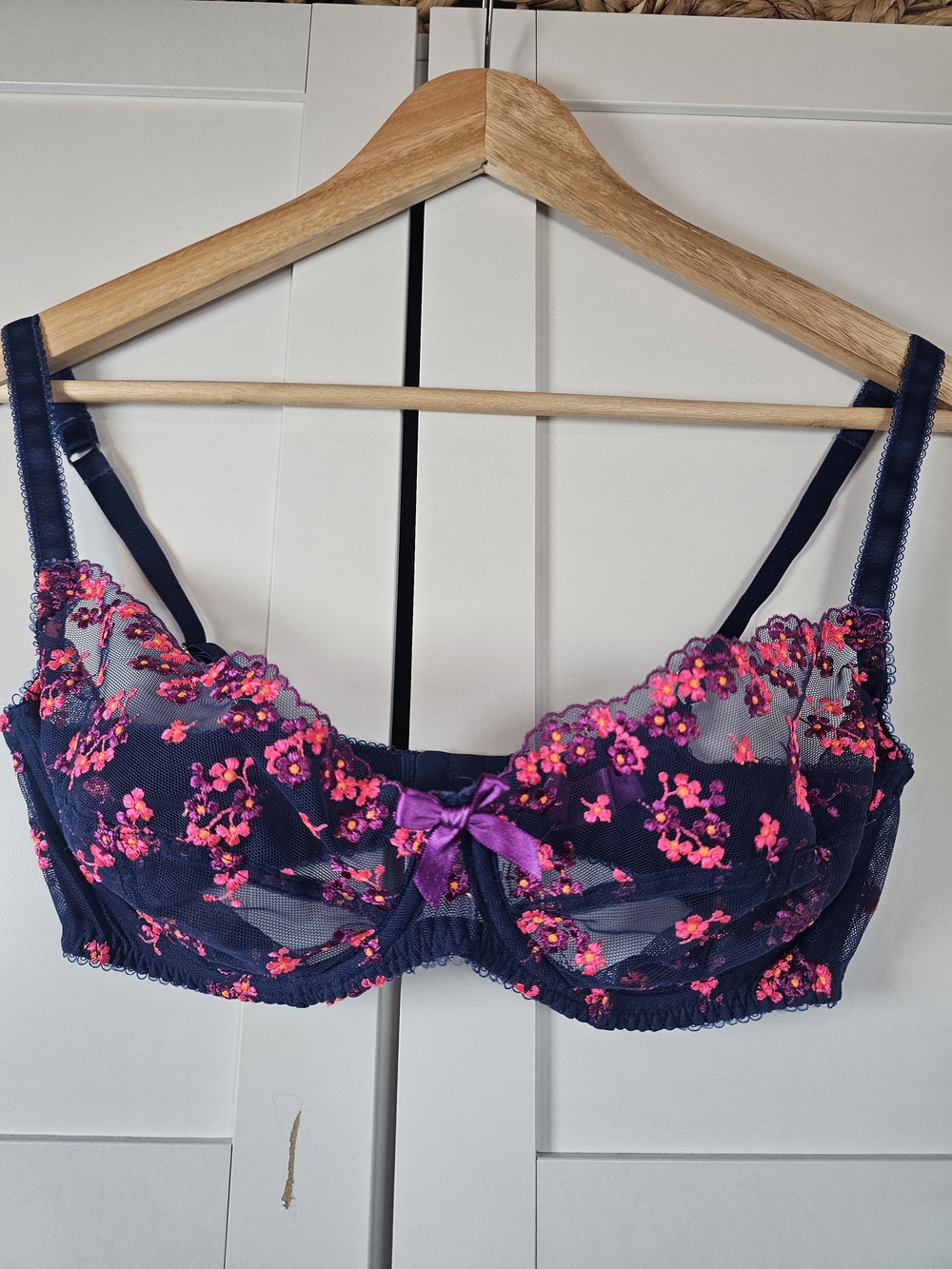 L'Agent by Agent Provocateur Clementina Plunge Bra Navy Pink Floral Lace 34E